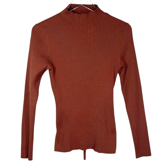 BABATON Medium Rust Brown Ribbed Long Sleeve Top Fitted Long Sleeve Shirt - Picture 2 of 8